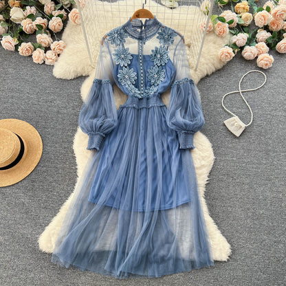 VAKKV Vintage A line long sleeves lace dress women's dress P230