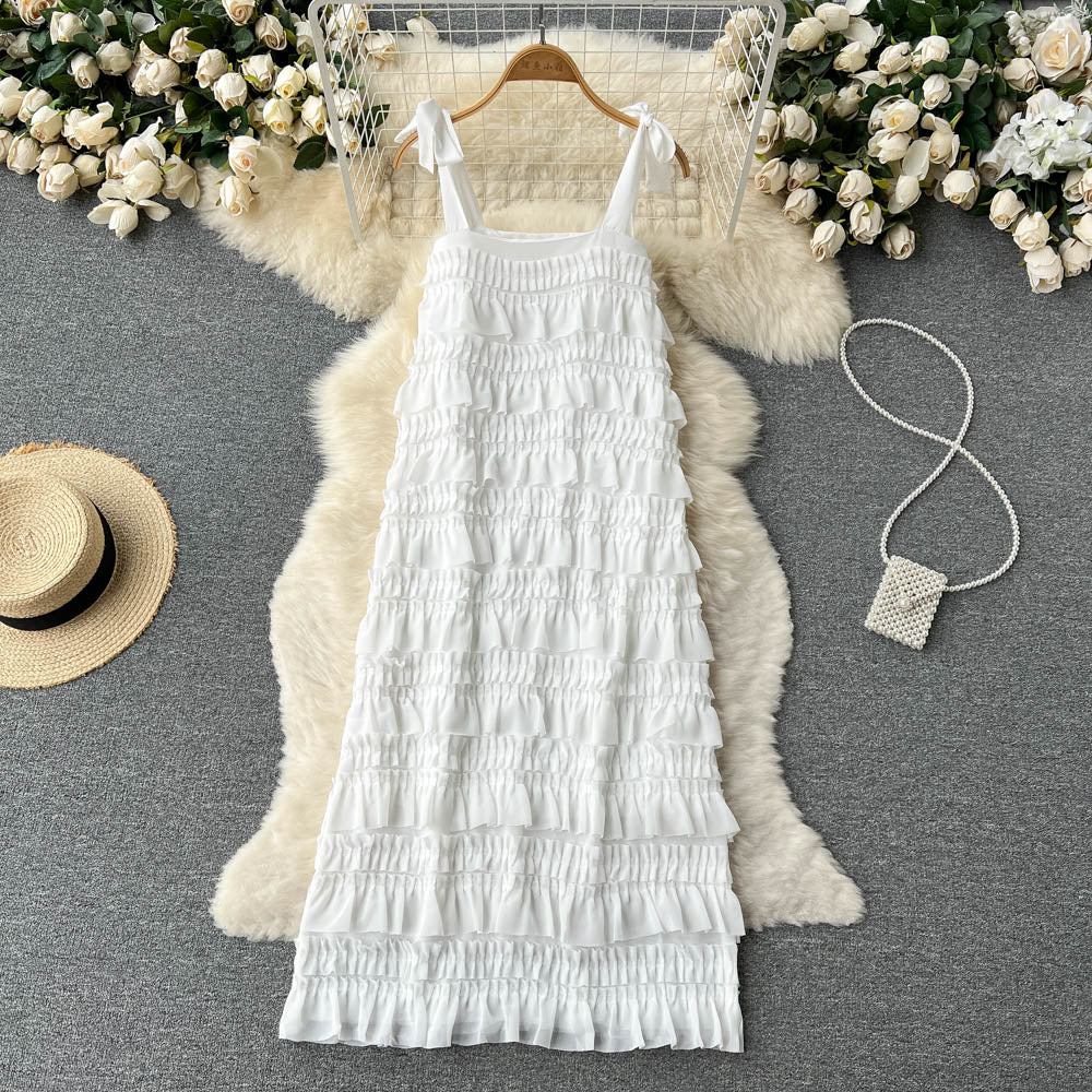 VAKKV Cute A line Sleeveless Ruffles Dress Beach Summer Holiday Dress P251