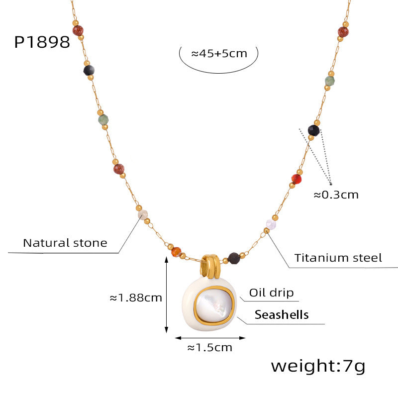 vakkv Korean Style Personalized Minority Simple Elegant Personality Ornament Multi Colors Natural Stone Beaded Design Titanium Steel Necklace