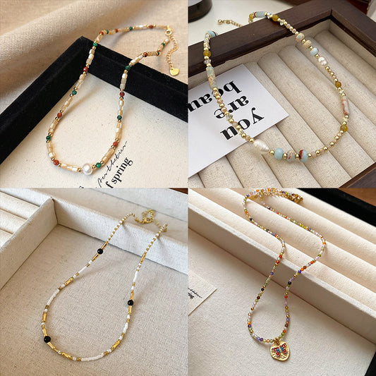 New Chinese Style Light Luxury Agate Pearl Crystal Necklace Versatile High-Grade Clavicle Chain Niche Ethnic Style Jewelry Wholesale