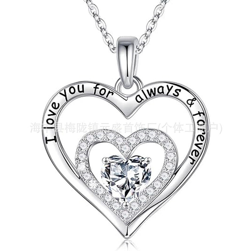 HOT and NEW Cross Border S925 Pure Heart of Eternity Pendant Heart Necklace for Women Birthday Anniversary Valentine's Day Gift