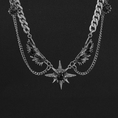 vakkv Dark Style Wings Eight-Pointed Stars Necklace Subculture Y2g Sweet Cool Hot Girl Punk Wings Necklace Sweater Chain Clavicle Chain