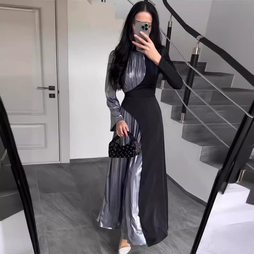 VAKKV Spring New Long Sleeve Slim Fit Belt Fashion Dress Women's Clothing Irregular Long Dress