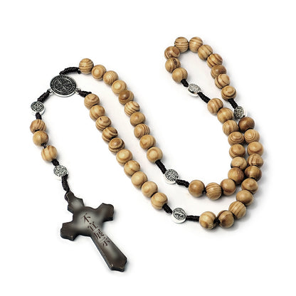 vakkv  Natural Wooden Bead Rosary Rosary Necklace Hand-Woven Wooden Cross Pendant Cross-Border  Supply