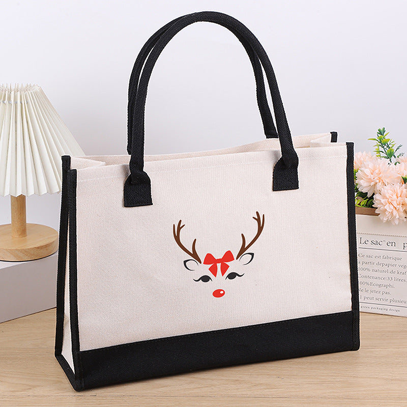 Cross-Border Hot Selling Canvas Shoulder Bag Large Capacity Printed Tote Women's Stylish and Lightweight Portable Gift Shopping Bag