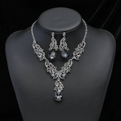 vakkv  HOTan and NEWn Foreign Trade New Exaggerated Necklace and Earrings Suite Retro Cross-Mirror Special Alloy Electroplated Jewelry Dress