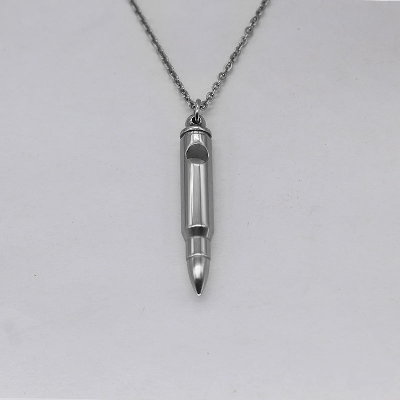 Cross-Border Hot Veterans Memorial Bullet Pendant Necklace Wild Projection Stone Titanium Steel Bullet Clavicle Chain Wholesale