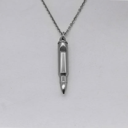 Cross-Border Hot Veterans Memorial Bullet Pendant Necklace Wild Projection Stone Titanium Steel Bullet Clavicle Chain Wholesale