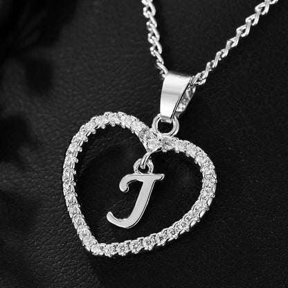 In Stock Direct Selling Exclusive for Cross-Border Letter Necklace 26 Letter Heart-Shaped Zircon Necklace Jewelry Love Heart Pendant Necklace