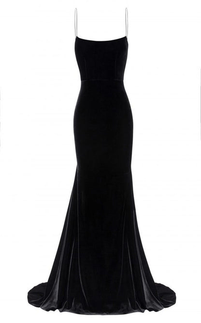 VAKKV Evening Dress for Women Black Camisole Ladies Party Banquet Tube Top Backless Elegant Elegant Host Velvet Dress