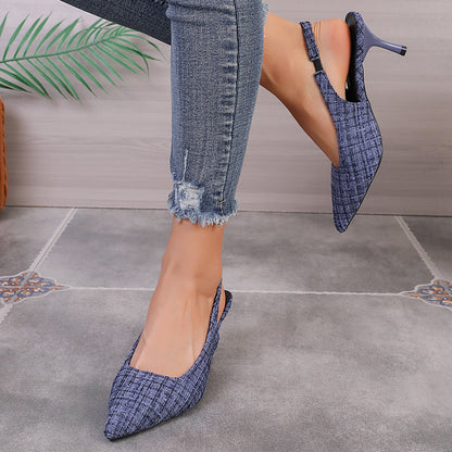 Classic Style High Heel Toe Box Sandals Female New Summer Thin Pointed-Toe Slip-on Pumps Wholesale plus Size 42