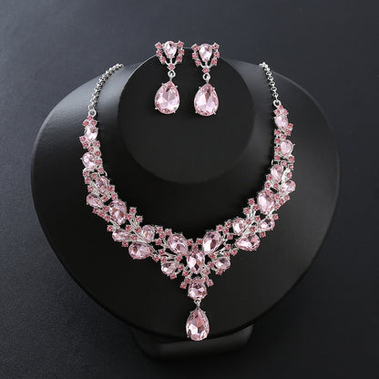 vakkv  Cross-Border E-Commerce Water Drop Super Shiny Rich Bridal Necklace Three-Piece Zircon New Style Necklaces Gem Short Crystal