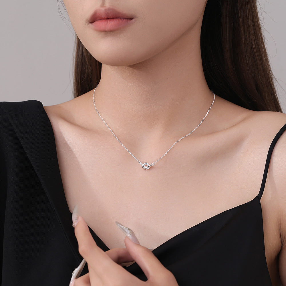 S925 Sterling Silver Simple Special-Interest Design South Korea Ins Knotted Winding Necklace Female Clavicle Korean Style Chain Snake Bone