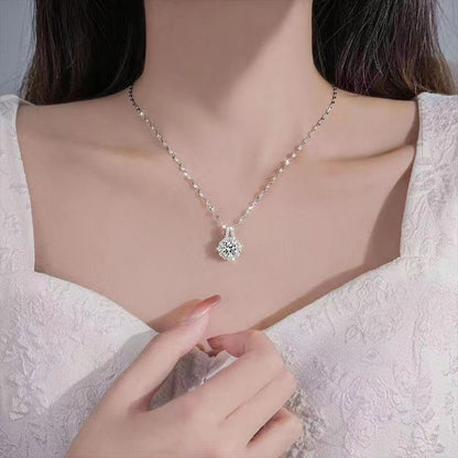 S925 Sterling Silver Light Luxury Moissanite Necklace Female TikTok SUNFLOWER Clavicle Chain Special-Interest Design