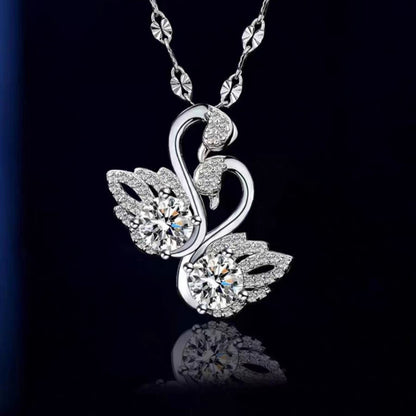 Tik Tok Live Stream Pt950 White Gold Color Double Swan Necklace Light Luxury Minority Swan Pendant Female Clavicle Chain for Girlfriend