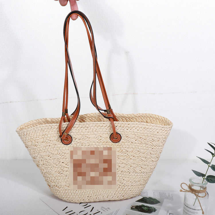 Korean Fashion Portable Straw-Weaved Bag Ins Style Woven Bag Large Capacity Lady Crossbody Portable Vegetable Basket Women's Bag