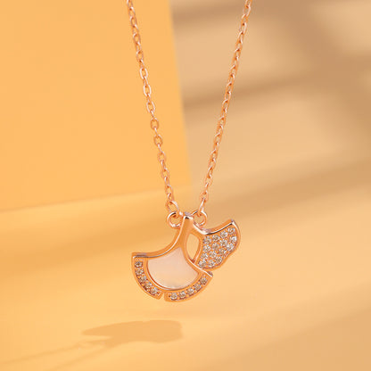 Japanese and Korean Temperament Entry Lux Clavicle Chain Three Lucky Apricot Leaf Necklace Women's Sterling Silver White Shell Pendant Temu Xi Yin Hot Sale