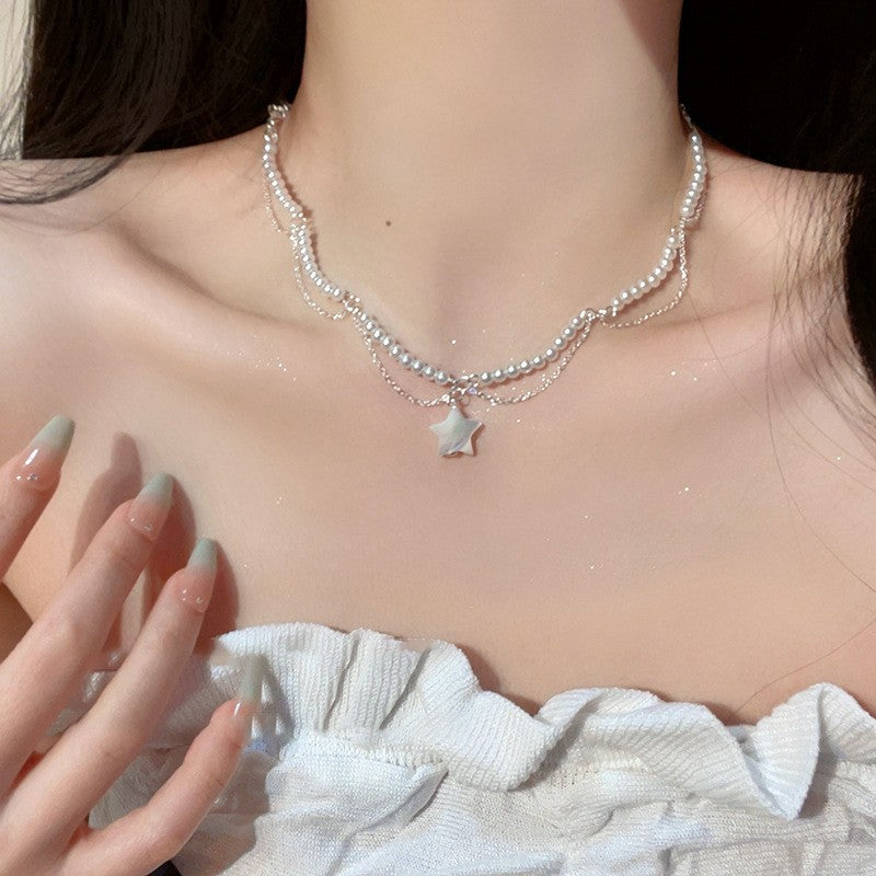 Ni Ni Same Style Pearl Necklace for Women Light Luxury Temperament High-Grade Clavicle Chain  New Popular Niche Necklace