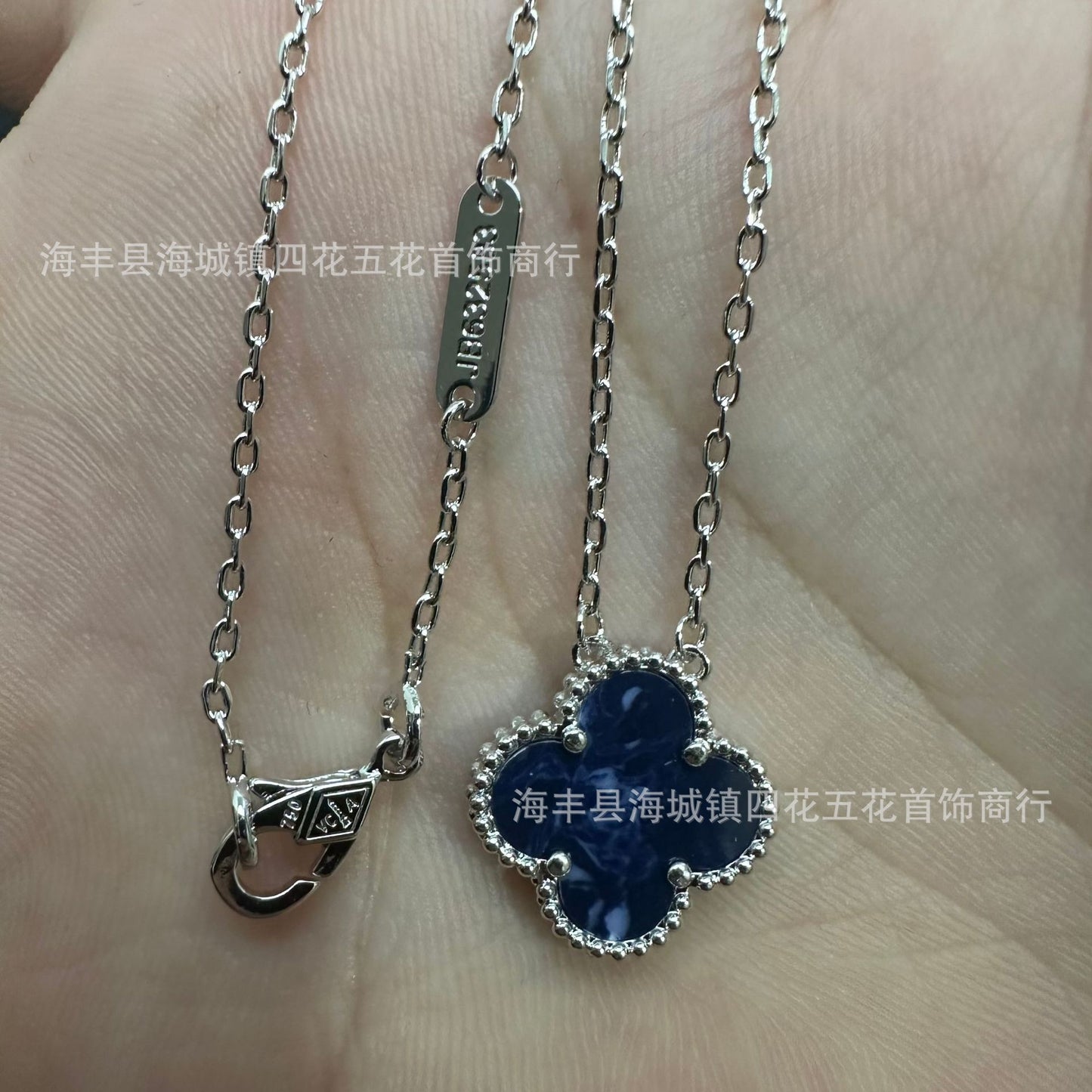 High Version V Gold NOVEMBER'S Clover Necklace Single Flower Natural Fritillary Agate Pendant Double-Sided Clover Clavicle Chain