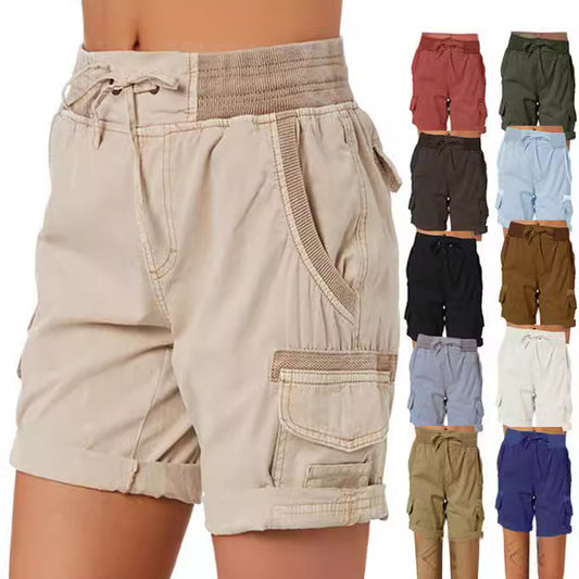 Cross-Border Foreign Trade Women's High Waist Overalls Casual Pants Cotton Linen Shorts Thin A- line Loose Wide Leg Shorts