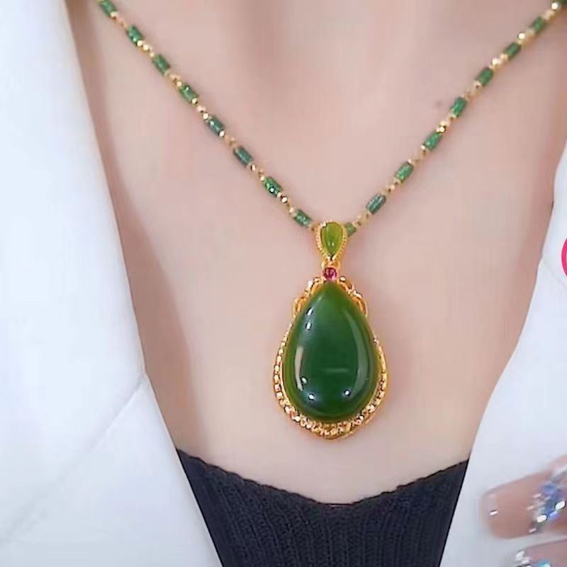 vakkv  Best-Seller on Douyin Jasper Water Drop Pendant Gold Necklace for Women Retro Fashion Elegance Simple New Online Influencer Necklace Women