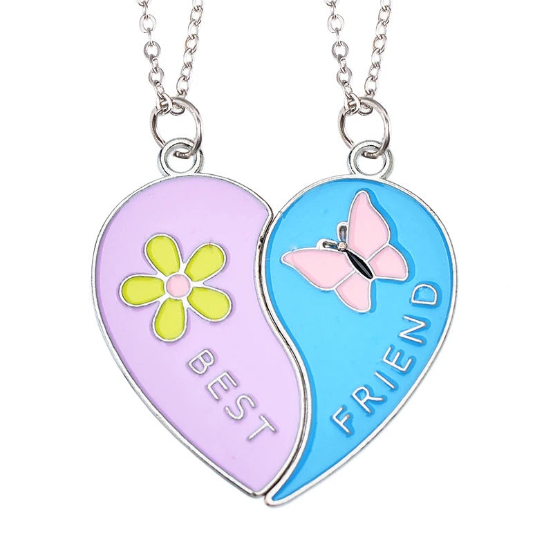 Cross-Border Hot Selling BFF Good Friend Necklace Magnet Suction Love Necklace Butterfly Rainbow Stitching 1 Set Besties Necklace