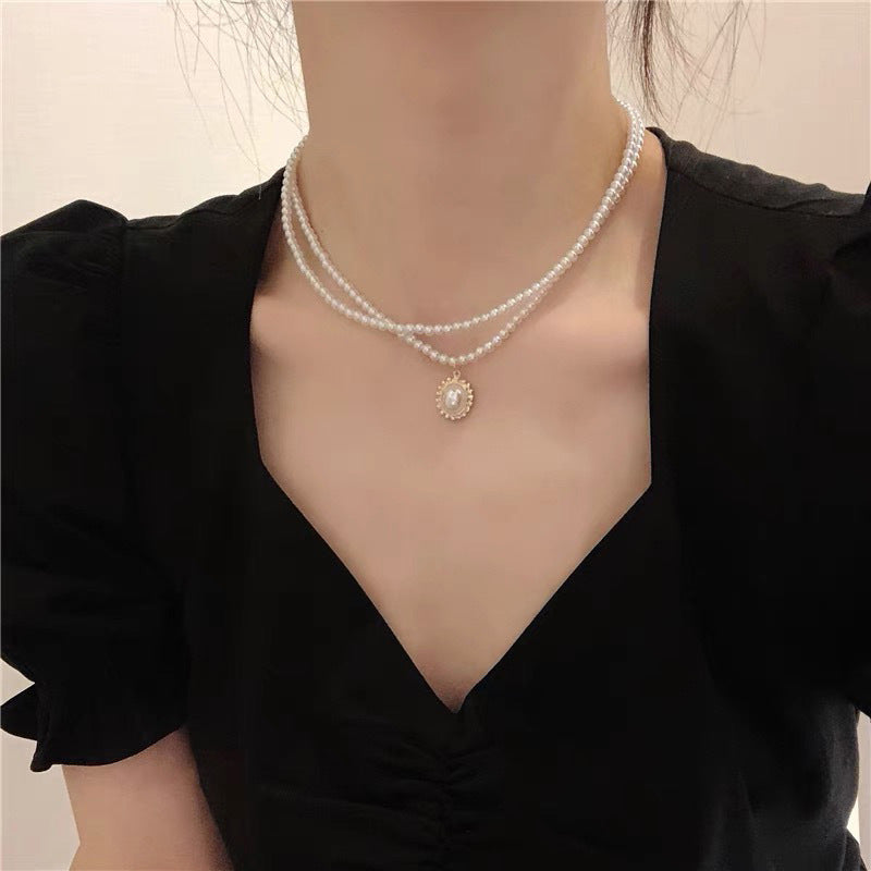 Ni Ni Same Style Pearl Necklace for Women Light Luxury Temperament High-Grade Clavicle Chain  New Popular Niche Necklace