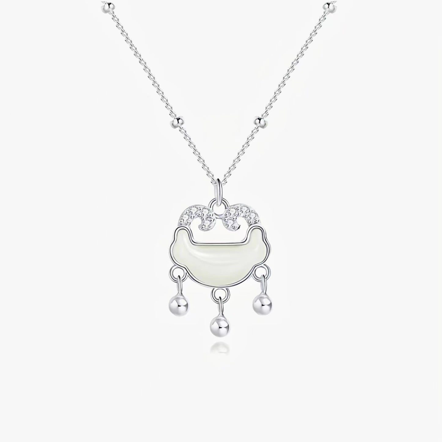 S925 Sterling Silver Hetian Jade Safety Lock Necklace Women's Fashion All-Match Ruyi Safety Lock Pendant Ancient Chinese Style Ornament