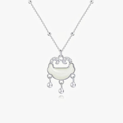 S925 Sterling Silver Hetian Jade Safety Lock Necklace Women's Fashion All-Match Ruyi Safety Lock Pendant Ancient Chinese Style Ornament