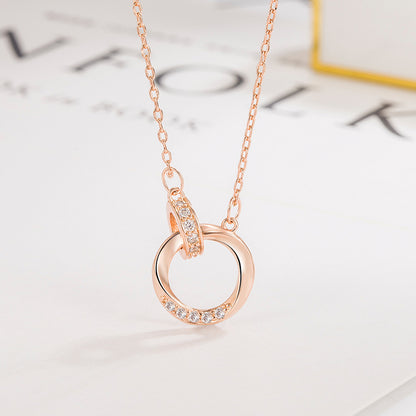 Diamond-Embedded Double Ring Mobius Strip Couple Necklace for Men and Women Light Luxury Minority High-Grade Valentine's Day Gift