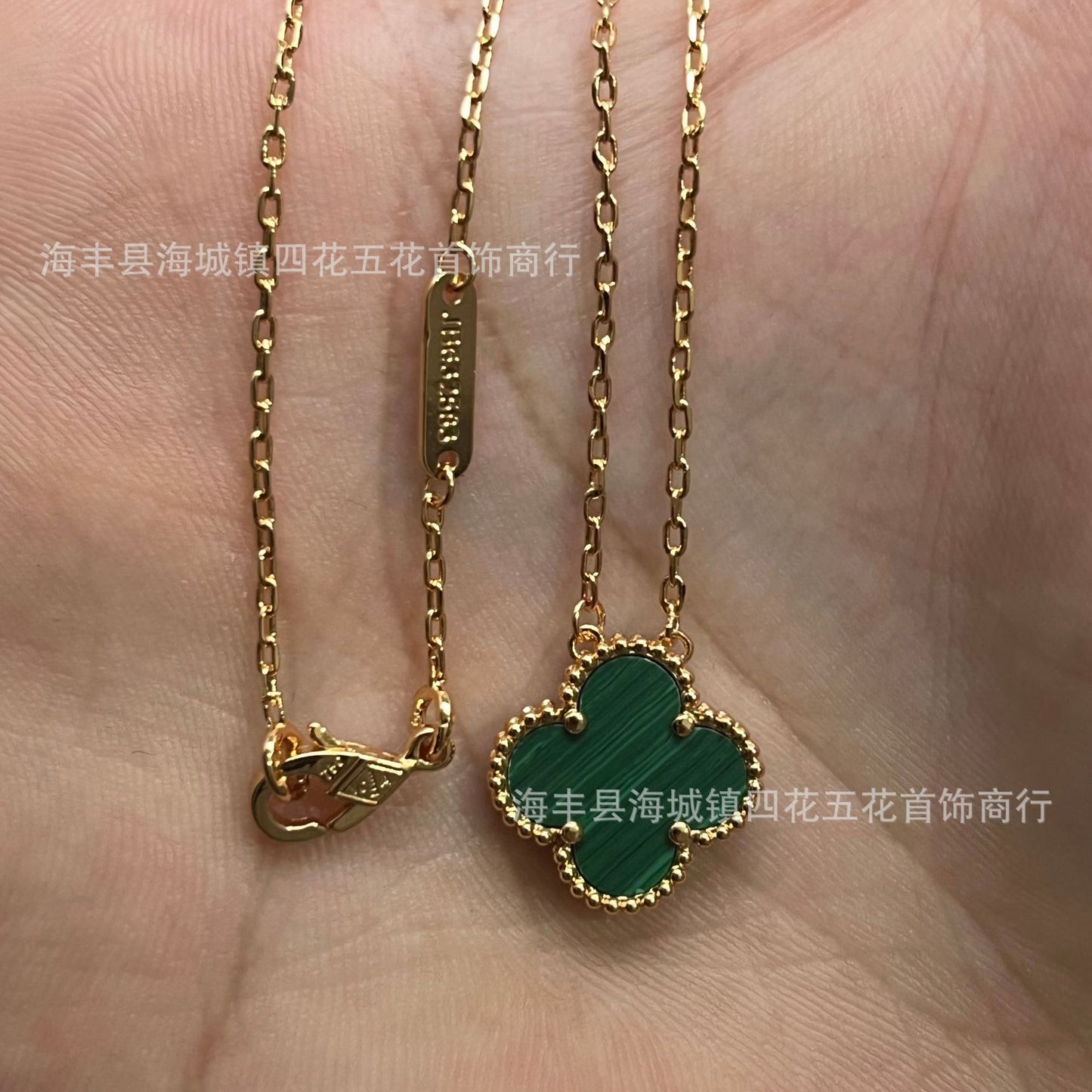 High Version V Gold NOVEMBER'S Clover Necklace Single Flower Natural Fritillary Agate Pendant Double-Sided Clover Clavicle Chain