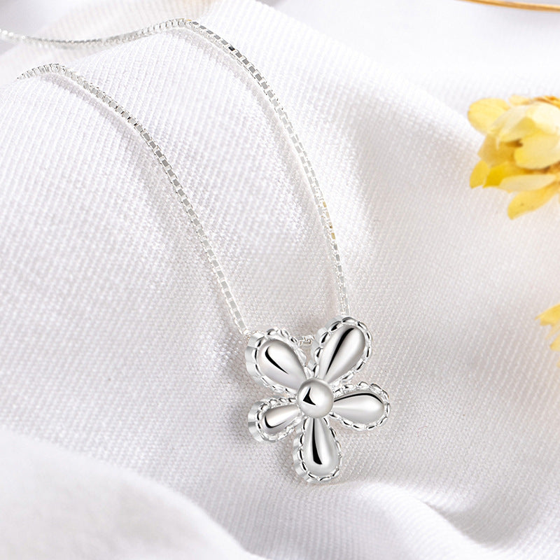 VAKKV Caraini S925 Sterling Silver Flowers Necklace Simple Niche Chic Internet Celebrity Daisy Necklace Women's All-Match High Sense