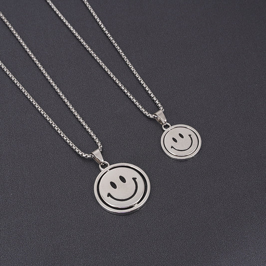 vakkv Titanium Steel Rotating Smiley Necklace Men's Trendy Ins Style Hip Hop Pendant Internet Celebrity Women's Simple Personalized All-Match Crying Face Pendant