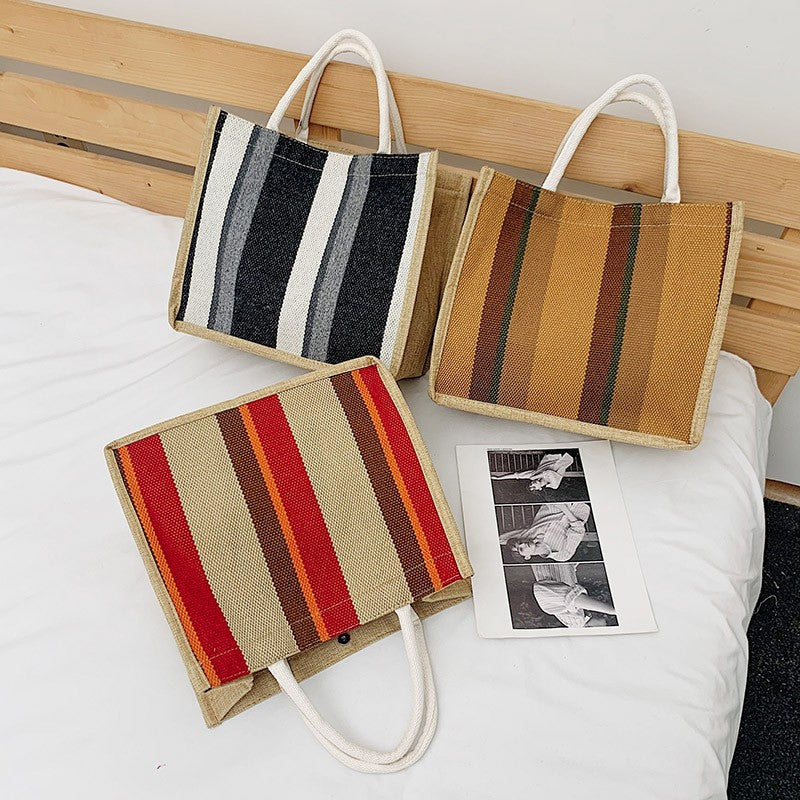 Cross-Border  New Large Capacity Tote Bag Fashion Stripe Trendy Women's Canvas Underarm Shoulder Bag Wholesale