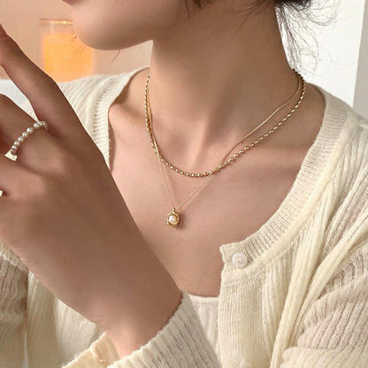 vakkv  Double-Layer Pearl Necklace Women's  New Special-Interest Design High-Grade Clavicle Chain Ins Mild Luxury Retro Sweater Chain