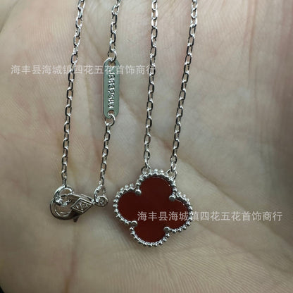 High Version V Gold NOVEMBER'S Clover Necklace Single Flower Natural Fritillary Agate Pendant Double-Sided Clover Clavicle Chain