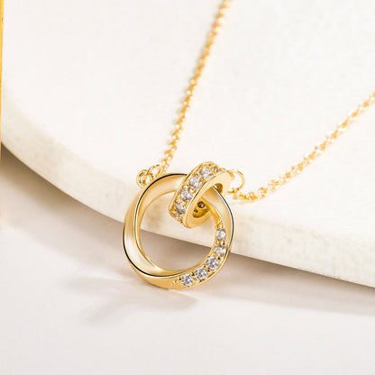 Diamond-Embedded Double Ring Mobius Strip Couple Necklace for Men and Women Light Luxury Minority High-Grade Valentine's Day Gift