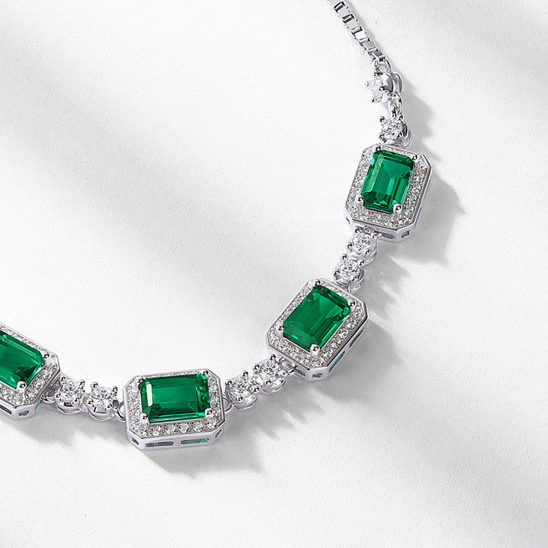 HOTan and NEWn New Style Light Luxury Cultivation Emerald Clavicle Chain Female S925 Silver Inlaid Colored Gems Full Diamond Necklace Exclusive for Cross-Border