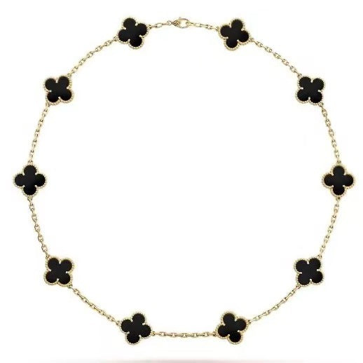 vakkv Factory Direct Supply Yellow Gold Black Agate Ten Flower Necklace Double-Sided Four-Leaf Clover Clavicle Chain NOVEMBER'S Luxury Brand