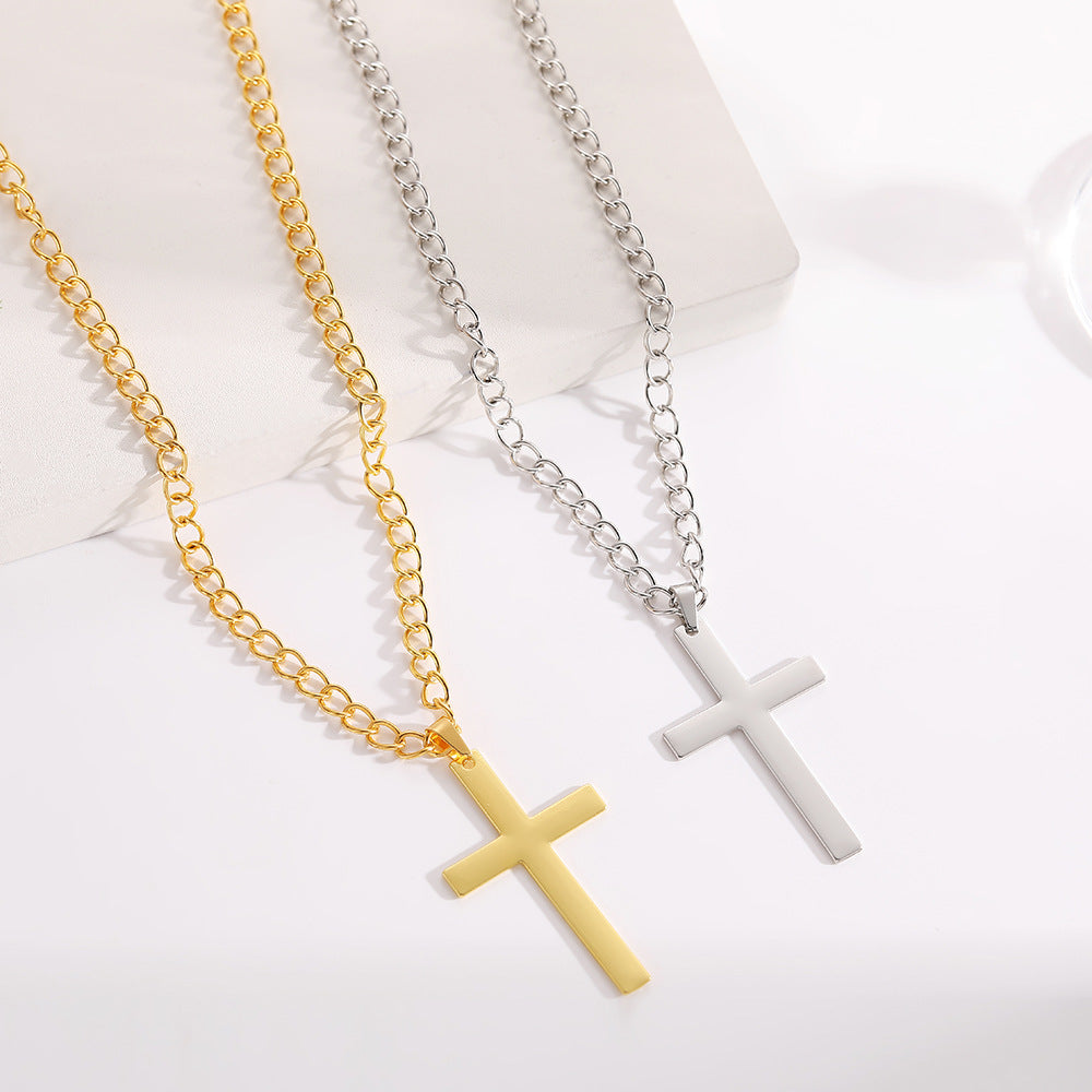 Cross-Border New Arrival Men's and Women's Metal Gold Hemp Flowers Chain Simple Cross Necklace Titanium Steel No Fading Necklace Ornament