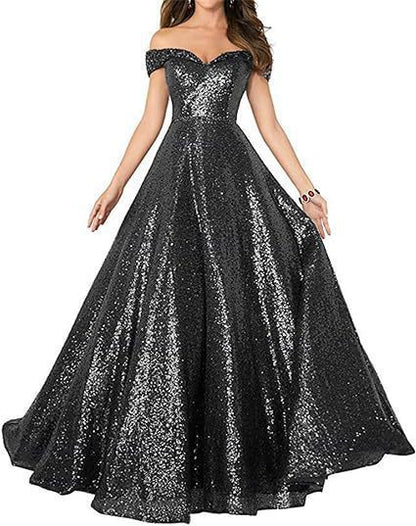 VAKKV  Foreign Trade Dress  off-the-Shoulder Prom Party Dress Women's Long Sequined Handmade Beaded Formal Women's Clothing