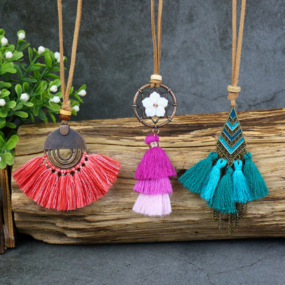 Cross-Border Hot Sale Long HOTan and NEWn Style Necklace Bohemian Style Tassel Flowers Pendant Ethnic Style Retro Necklace Wholesale