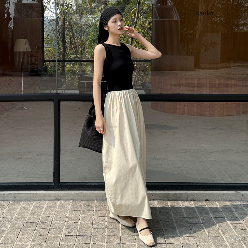 Shangyi 2024 summer new design sense stitching long skirt slim high waist sleeveless dress women's TTS2880