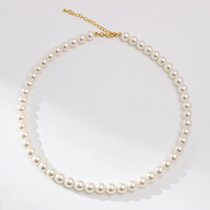 Fever Pearl Necklace Same Style Perfect Circle High-Grade Simple Retro Clavicle Chain Temperament Classic Style Korean Necklace