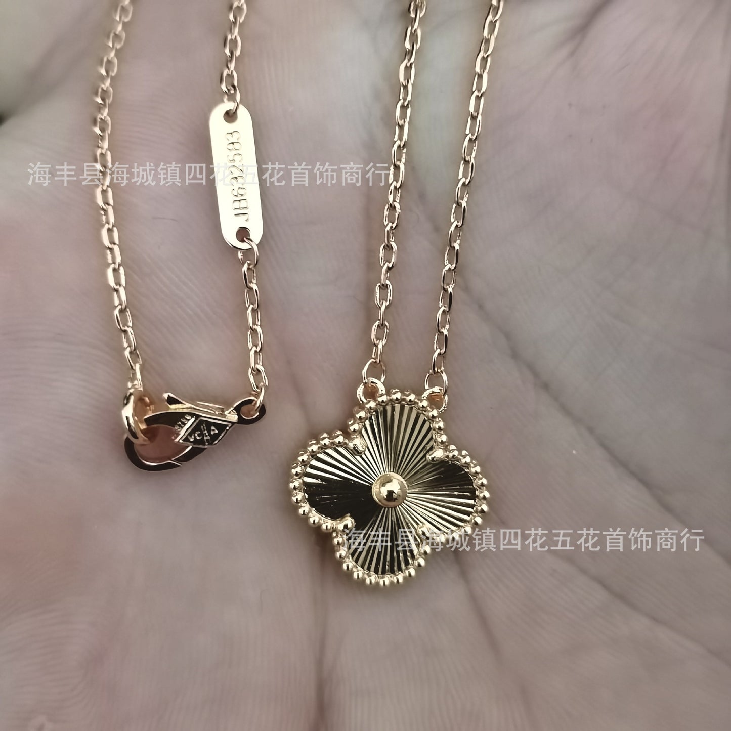 High Version V Gold NOVEMBER'S Clover Necklace Single Flower Natural Fritillary Agate Pendant Double-Sided Clover Clavicle Chain