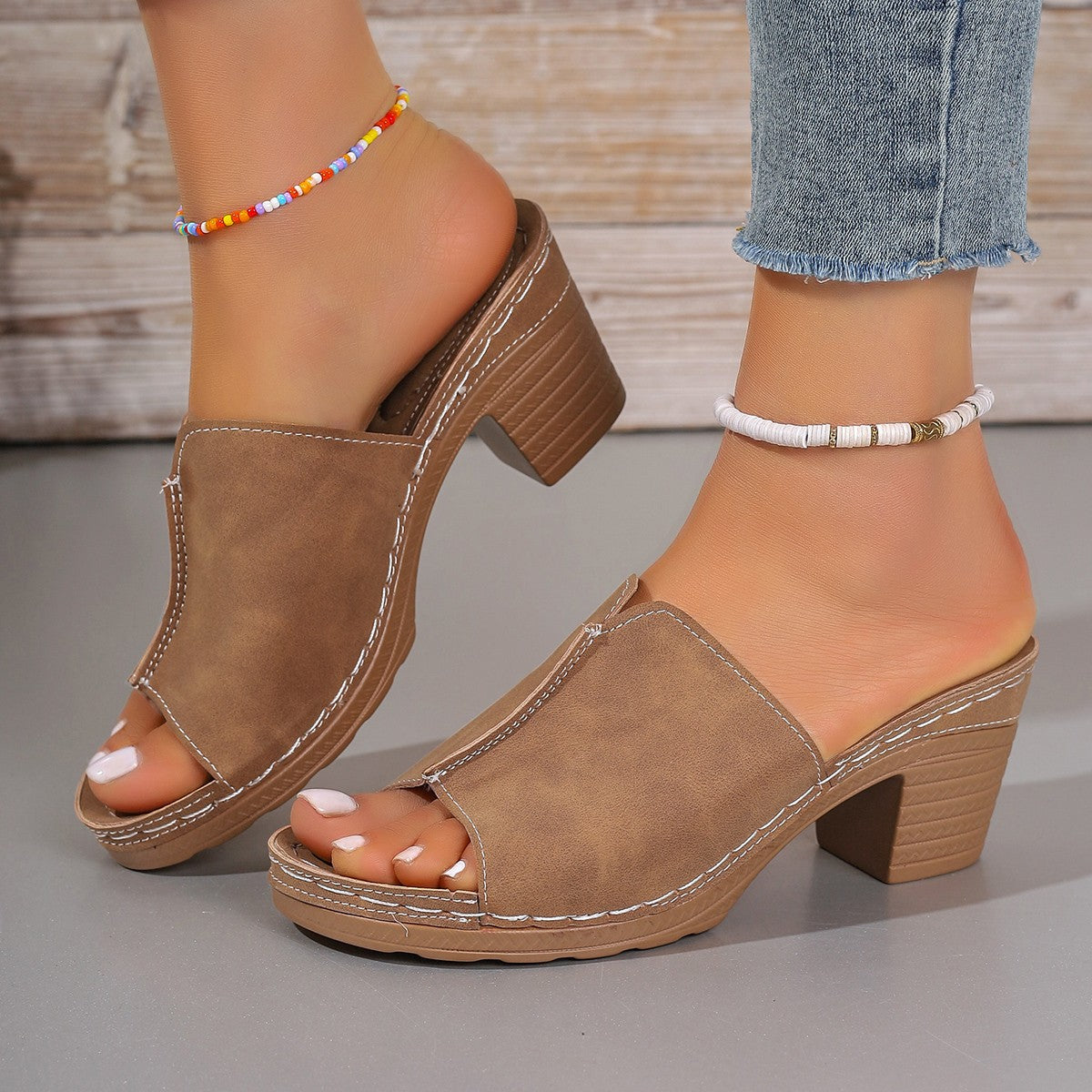 HOT and NEW Cross Border One Strap Sandals Women's New Platform Sandals Outdoor Beach Shoes  Chunky Heel High Heels