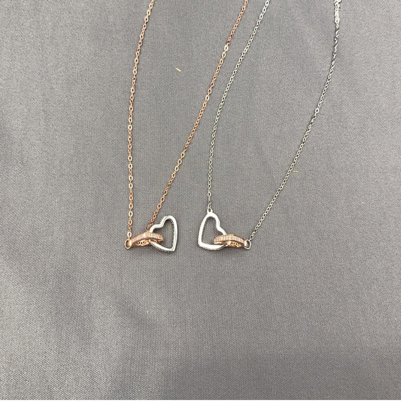 S925 Silver Heart-to-Heart Double Ring Necklace Korean Style Simple Pendant Clavicle Chain Valentine's Day Gift Silver Accessories Wholesale