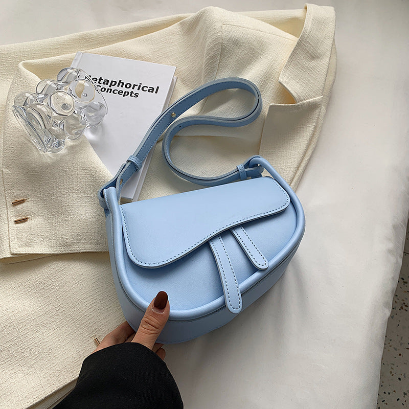 Cross-Border Solid Color Large Capacity New Women's Bag Texture Fresh Saddle Bag All-Match Underarm Bag Crossbody Shoulder Tote Bag