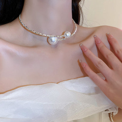 vakkv  Super Fairy Long Pearl Necklace Trendy Temperament Palace Style Special-Interest Design Clavicle Chain Exquisite Gentle Sweater Chain