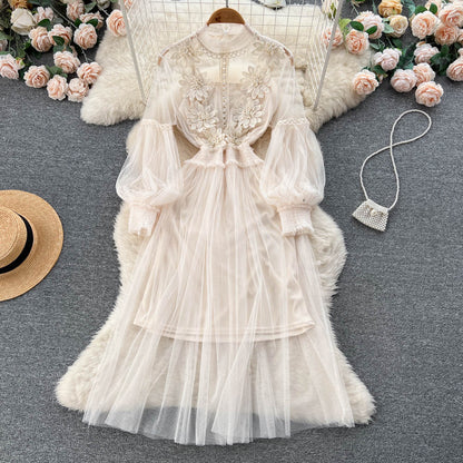 VAKKV Vintage A line long sleeves lace dress women's dress P230